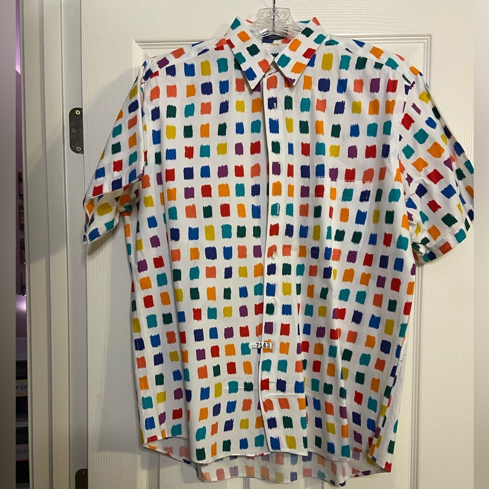 VINTAGE MENS L17/17.5 Mills Touche 100% Imported Cotton Colorful button up shirt